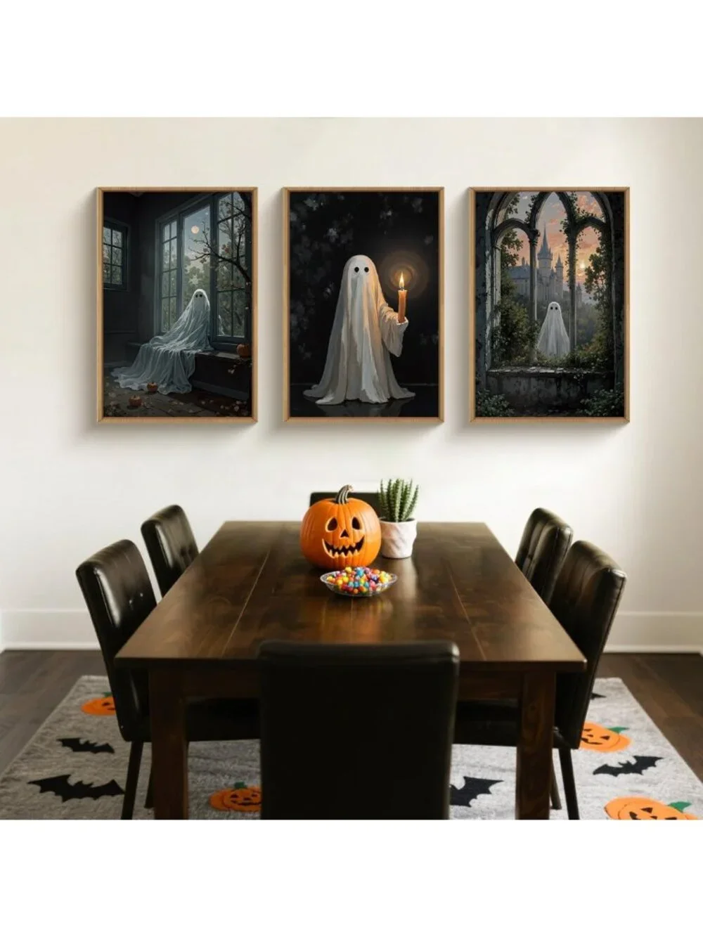 Large Halloween Ghost Canvas Wall Art Set - Vintage Spooky Decor for Home